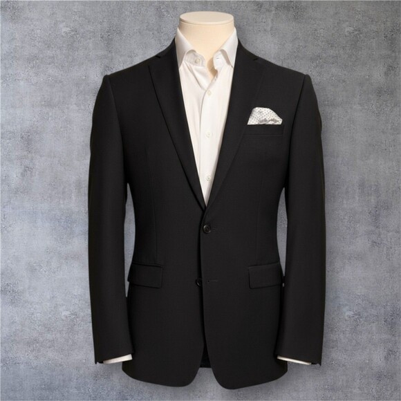 CALVIN KLEIN Men's Blazer 40L Sport Coat Two Button Jacket Black Stretch Wool - Picture 2 of 14